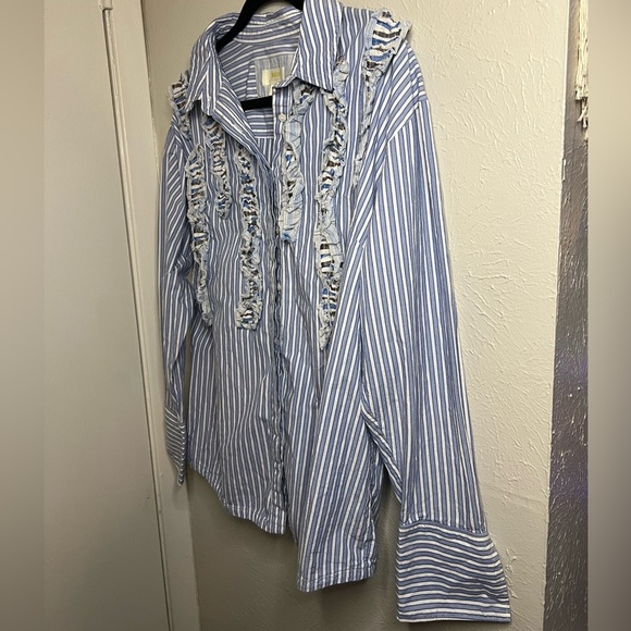 Maeve by Anthropology Blue Striped Button-Up Shirt - Picture 7 of 15